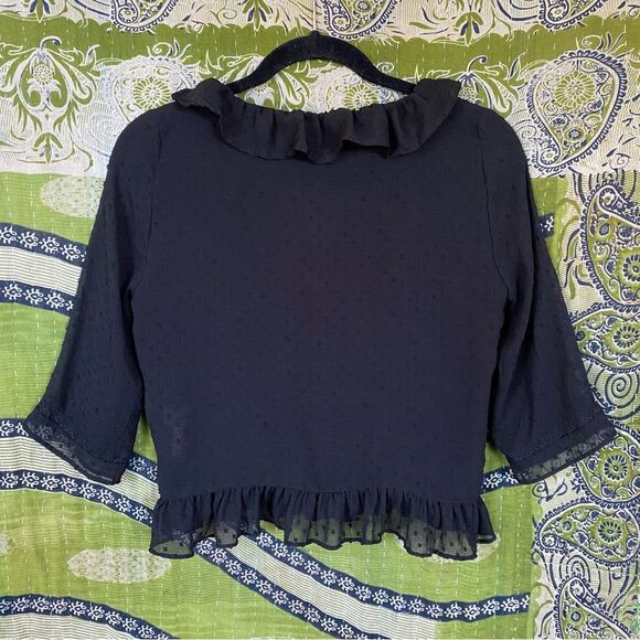 Zara Limited Edition Black Swiss Dot Ruffle Blouse Size Small - Picture 9 of 15